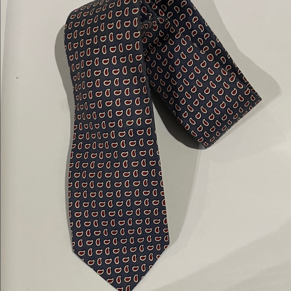 Men's Navy Red Paisley Dot 100% Silk Tie Polo Ralph Lauren Made in USA by hand